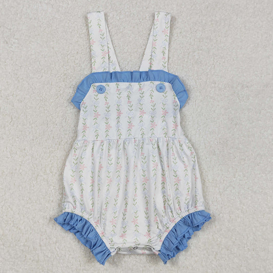 Baby Infant Girls Rompers Blue Ruffle Leaves Straps Rompers SR1478 3.1