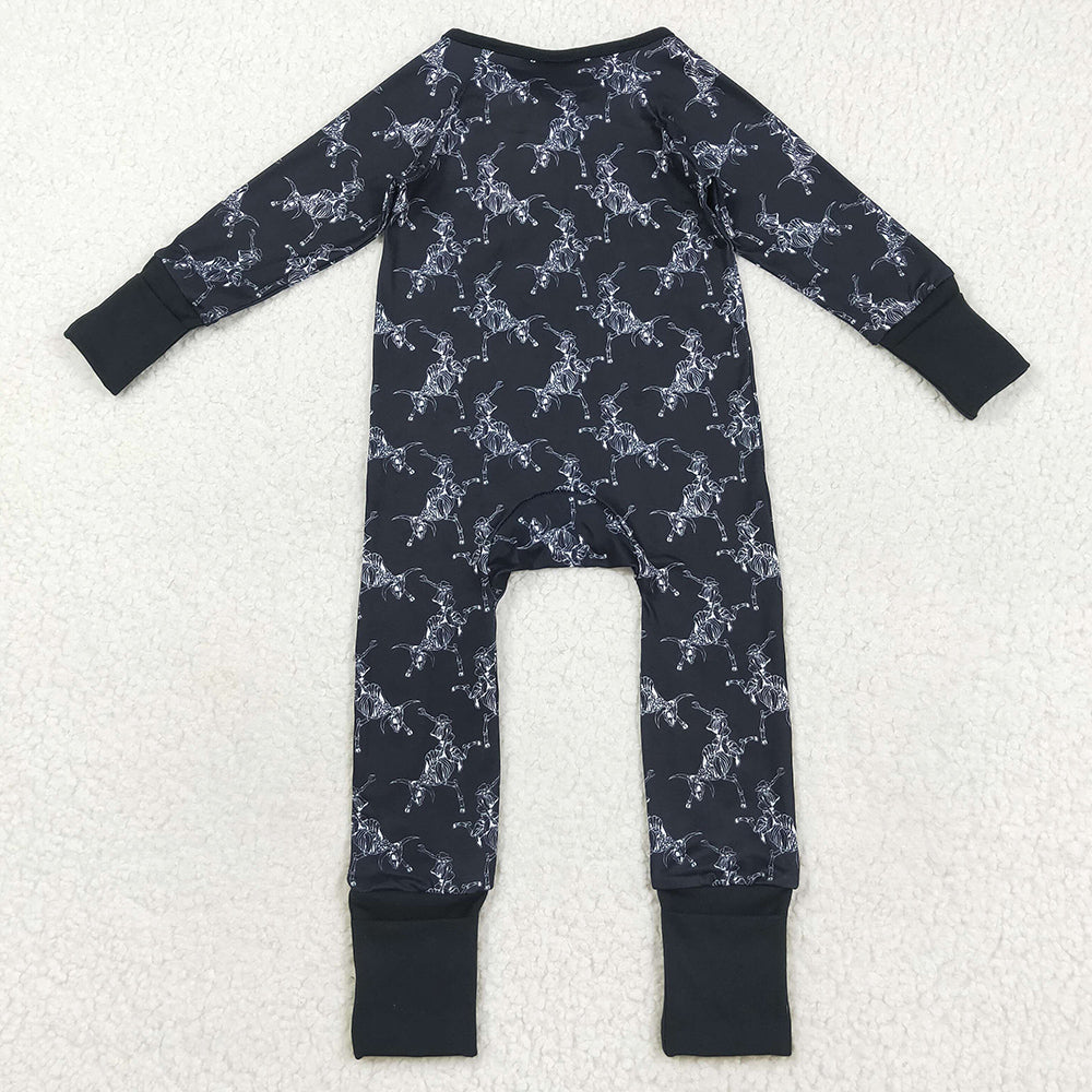 Baby Boys Rompers Halloween Black Horse Rodeos Western Zipper Pant Rompers LR2466 8.16