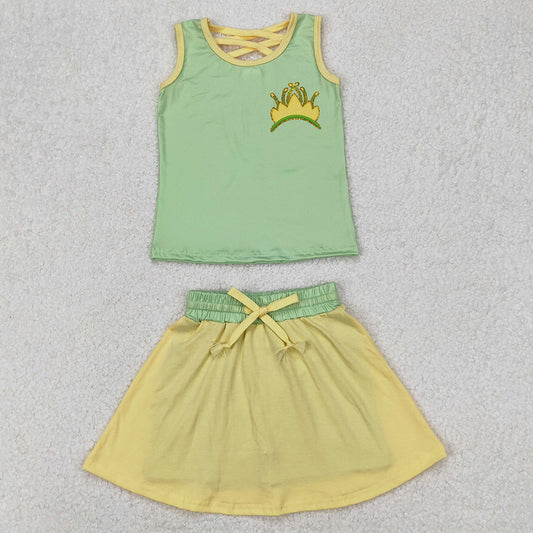 Baby Girls Clothes Green Crown Princess Shirt Skirt Clothes Sets GSD2071