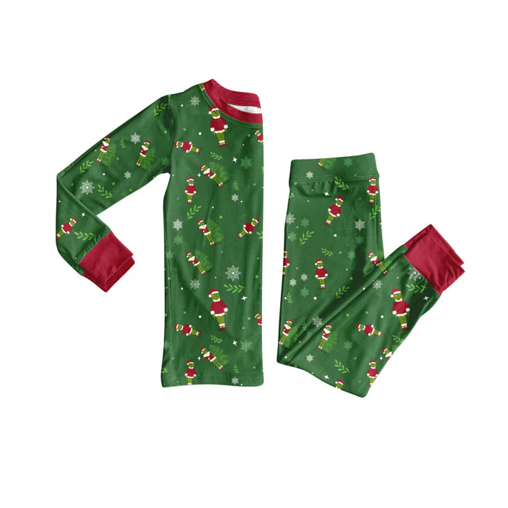Preorder(moq 5) Baby Kids Christmas Dark Green Face Top Pants Lounge Wear Pajamas Sets 8.8