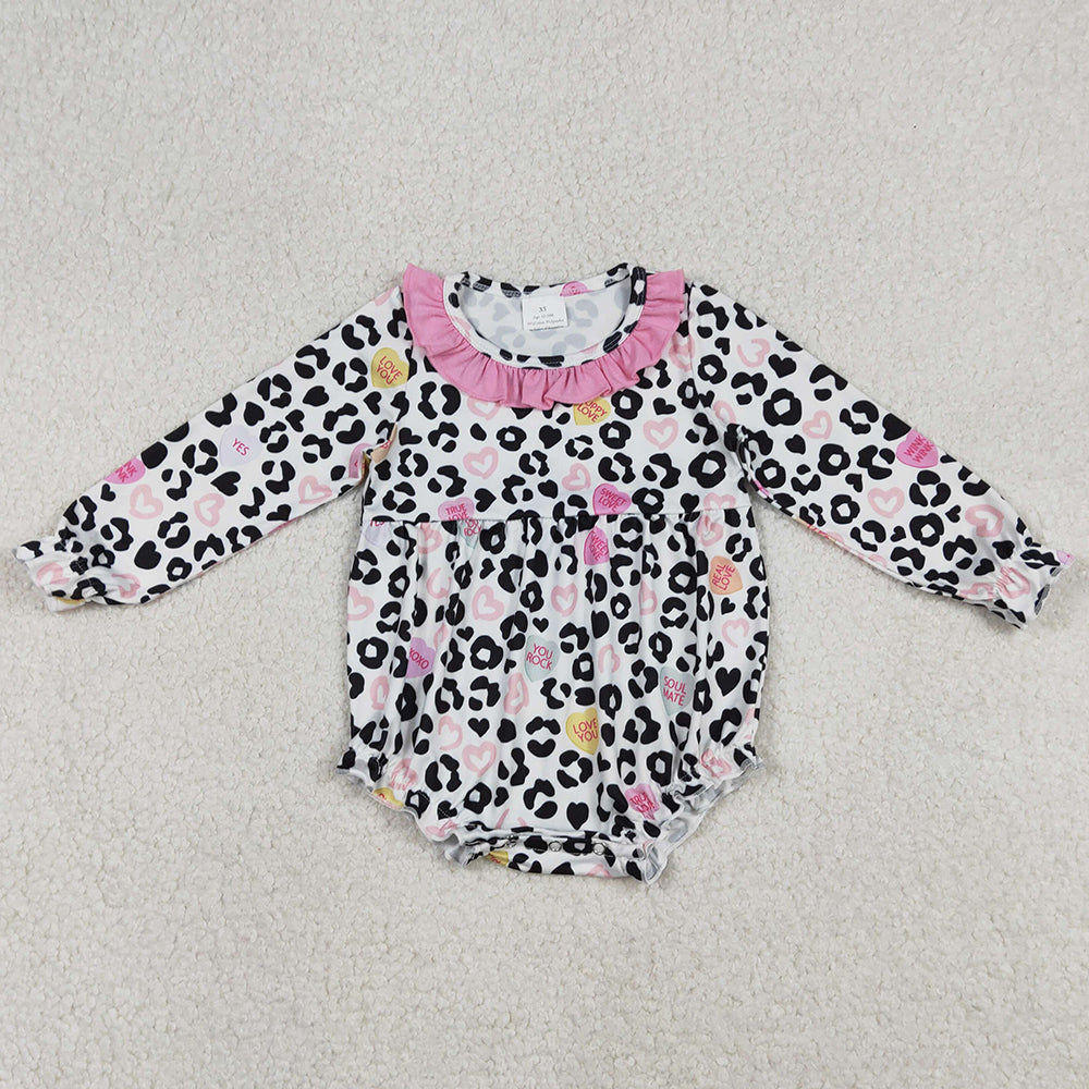 Baby Girls Leopard Hearts Valentines Ruffle Collar Rompers LR2638 12.23