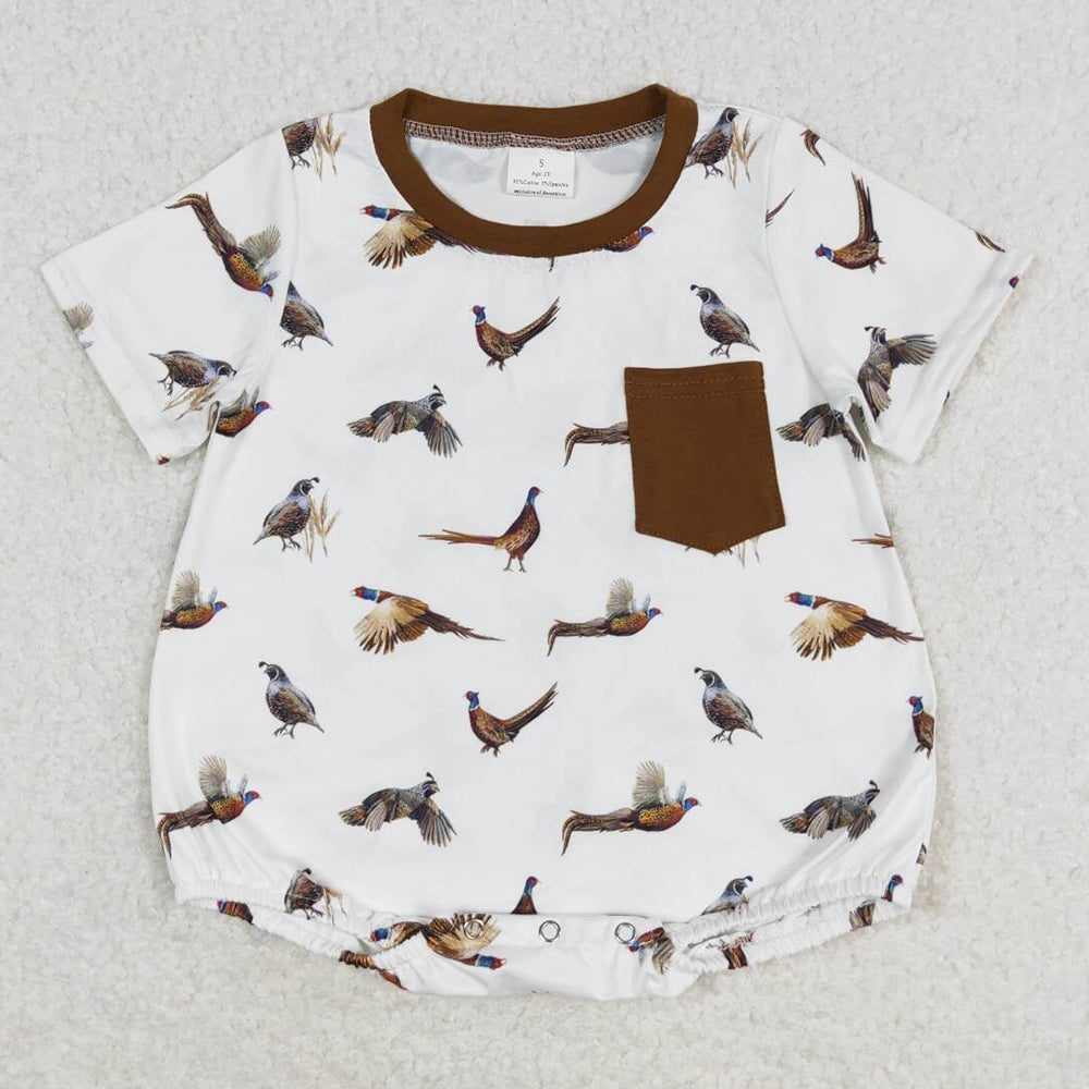 Baby Boys Rompers White Wild Chicken Short Sleeve Pocket Rompers SR1658