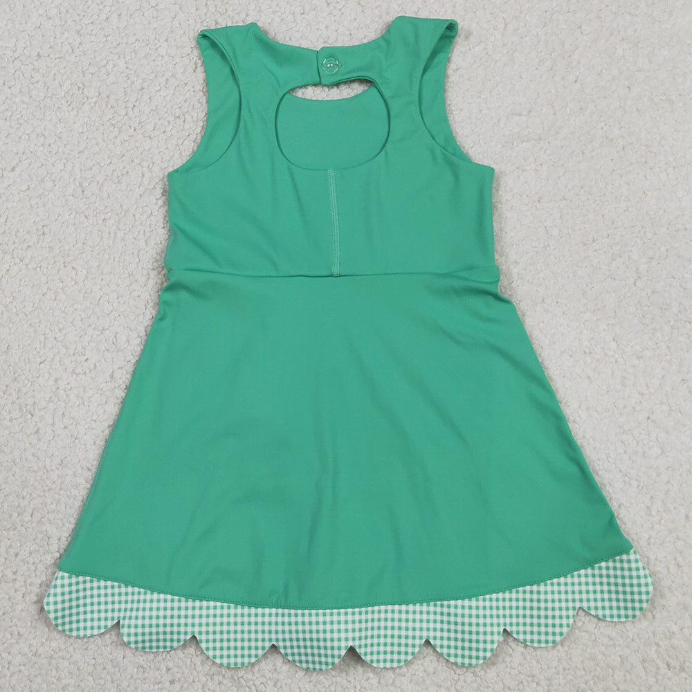 Baby Girls Dress Green Sleeveless Yoga Active Shorts Bows Scallop Knee Length Dresses GSD3029