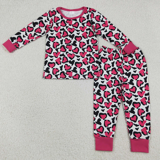 Baby Girls Clothes Hot Pink Hearts Leopard Top Pants Valentines Pajamas Sets GLP2825 12.22