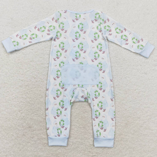 Baby Infant Boys Rompers Christmas Blue Santa Zippy Rompers LR1148