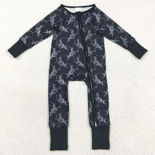 Baby Boys Rompers Halloween Black Horse Rodeos Western Zipper Pant Rompers LR2466 8.16