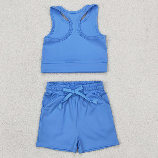 Baby Girls Yoga Clothes Blue Vest Top Yoga Sports Shorts Clothes Sets GSSO2132