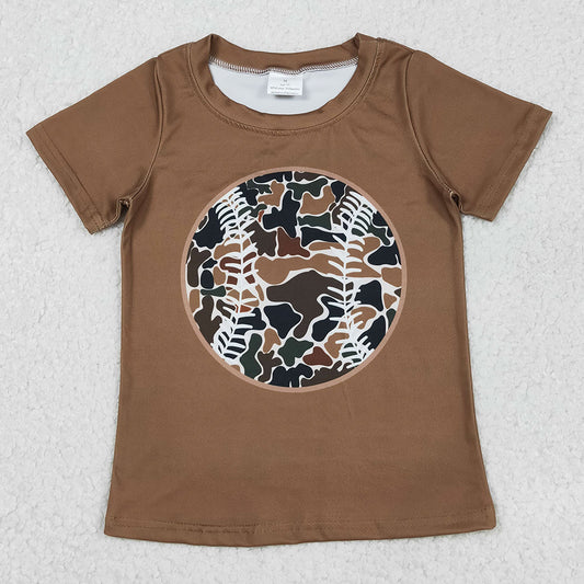 Baby Boys T-shirts Short Sleeve Brown Camo Baseballs Team T-shirts Top BT1429 12.3