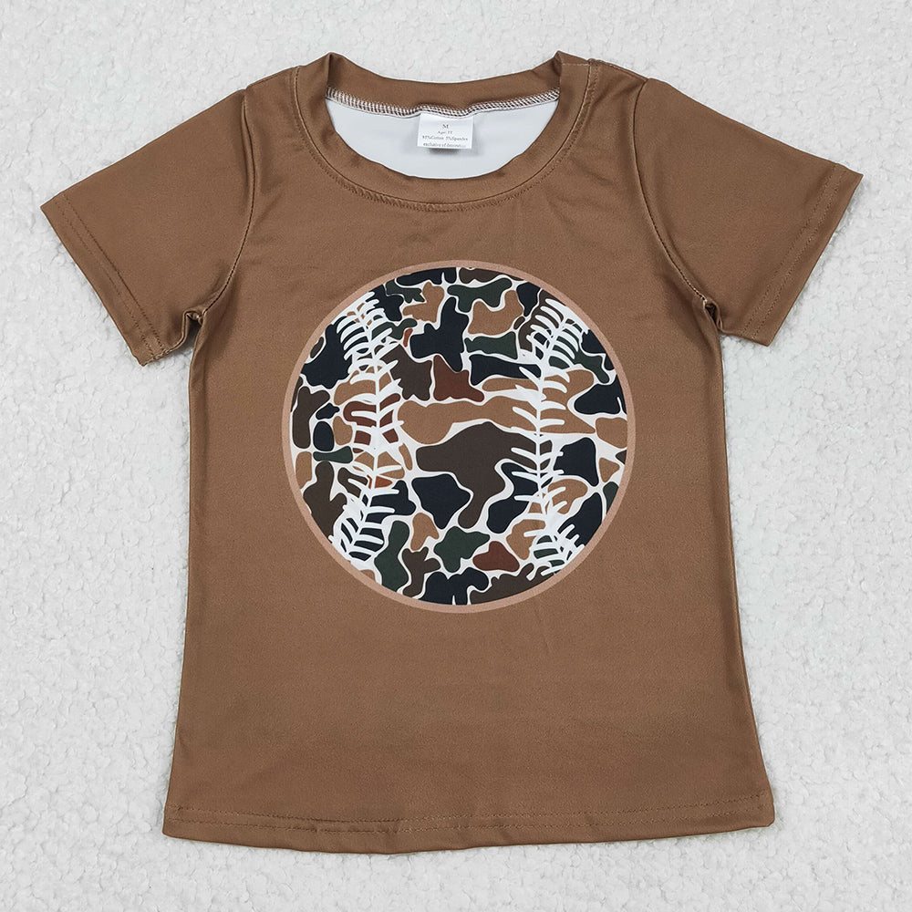 Baby Boys T-shirts Short Sleeve Brown Camo Baseballs Team T-shirts Top BT1429 12.3