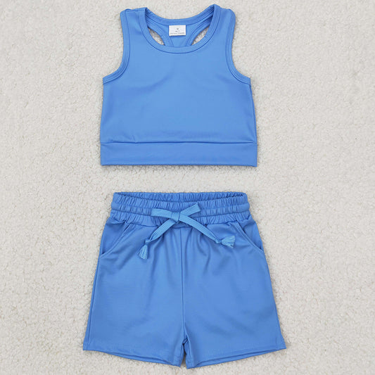 Baby Girls Yoga Clothes Blue Vest Top Yoga Sports Shorts Clothes Sets GSSO2132