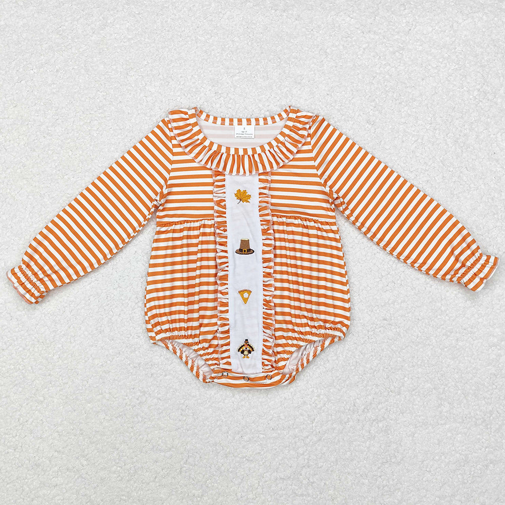 Baby Infant Girls Rompers Orange Stripes Turkey Long Sleeve Rompers LR1300
