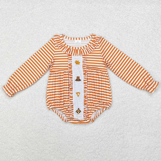 Baby Infant Girls Rompers Orange Stripes Turkey Long Sleeve Rompers LR1300