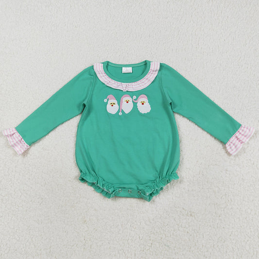 Embroidery Baby Girls Rompers Green Christams Santa Ruffle Rompers LR2411 8.16
