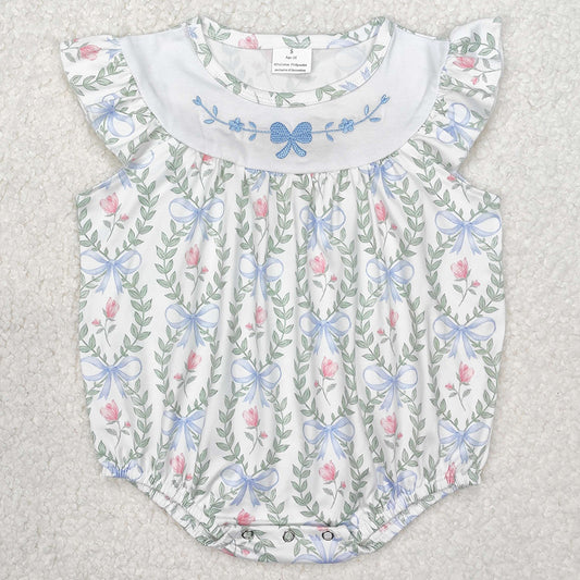 Baby Infant Girls Rompers Spring Bows Leaves Embroidery Rompers SR2543 3.10