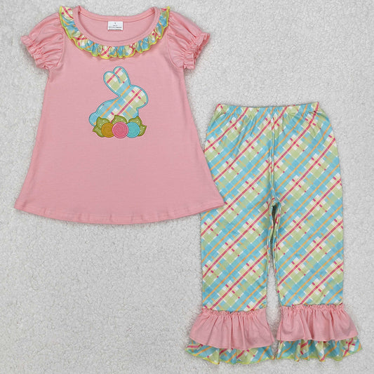 Baby Girls Clothes Easter Pink Rabbit Flowers Tunic Tops Ruffle Pants Clothing Sets GSPO0974
