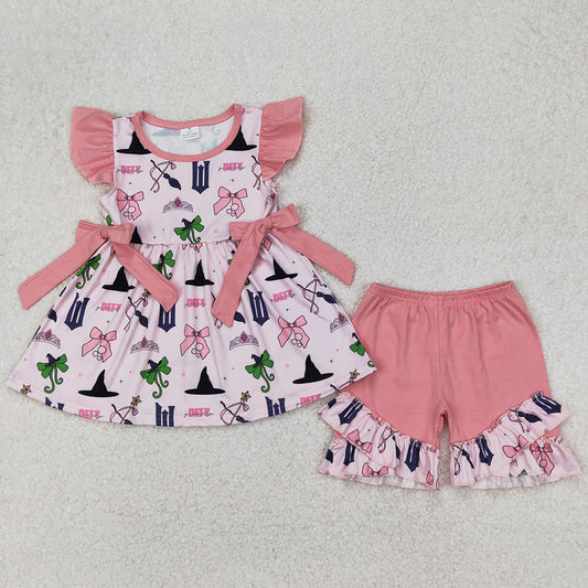 Baby Girls Clothes Pink Princess Bow Tunic Tops Ruffle Shorts Sets GSSO2006