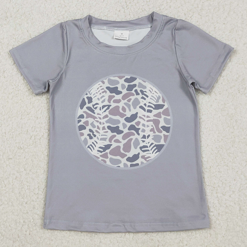 Baby Boys Clothes Short Sleeve Light Grey Camo Baseballs Team T-shirts Top BT1430 12.3