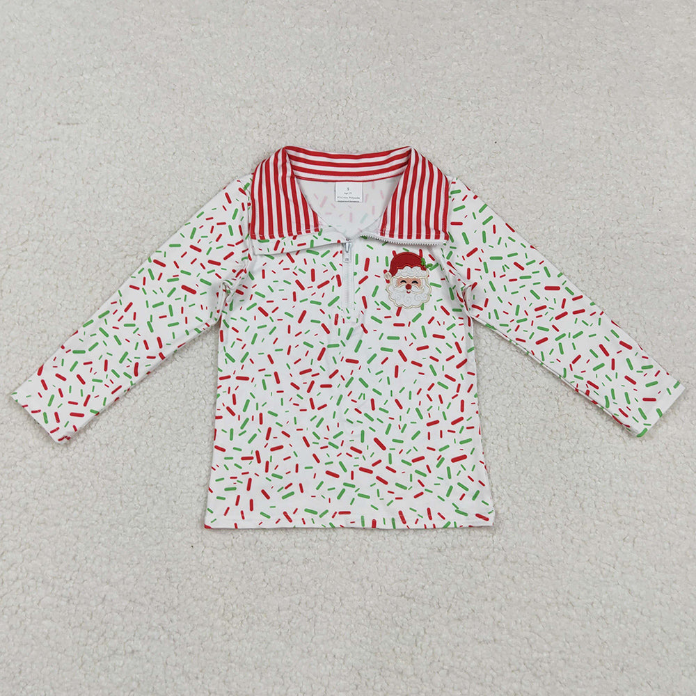Baby Girls Clothes Red Green Spinkles Embroidery Santa Zipper Pullovers Top BT1294 8.16