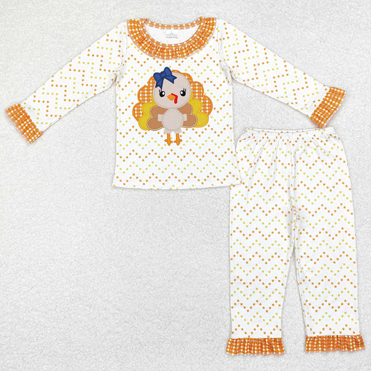 Baby Girls Pajamas Thanksgiving Turkey Dots Tee Top Pants Pajamas Sets GLP1603
