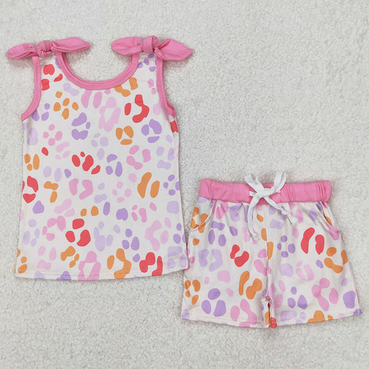 Baby Girls Clothes Pink Leopard Bows Top Shorts Sets GSSO2081