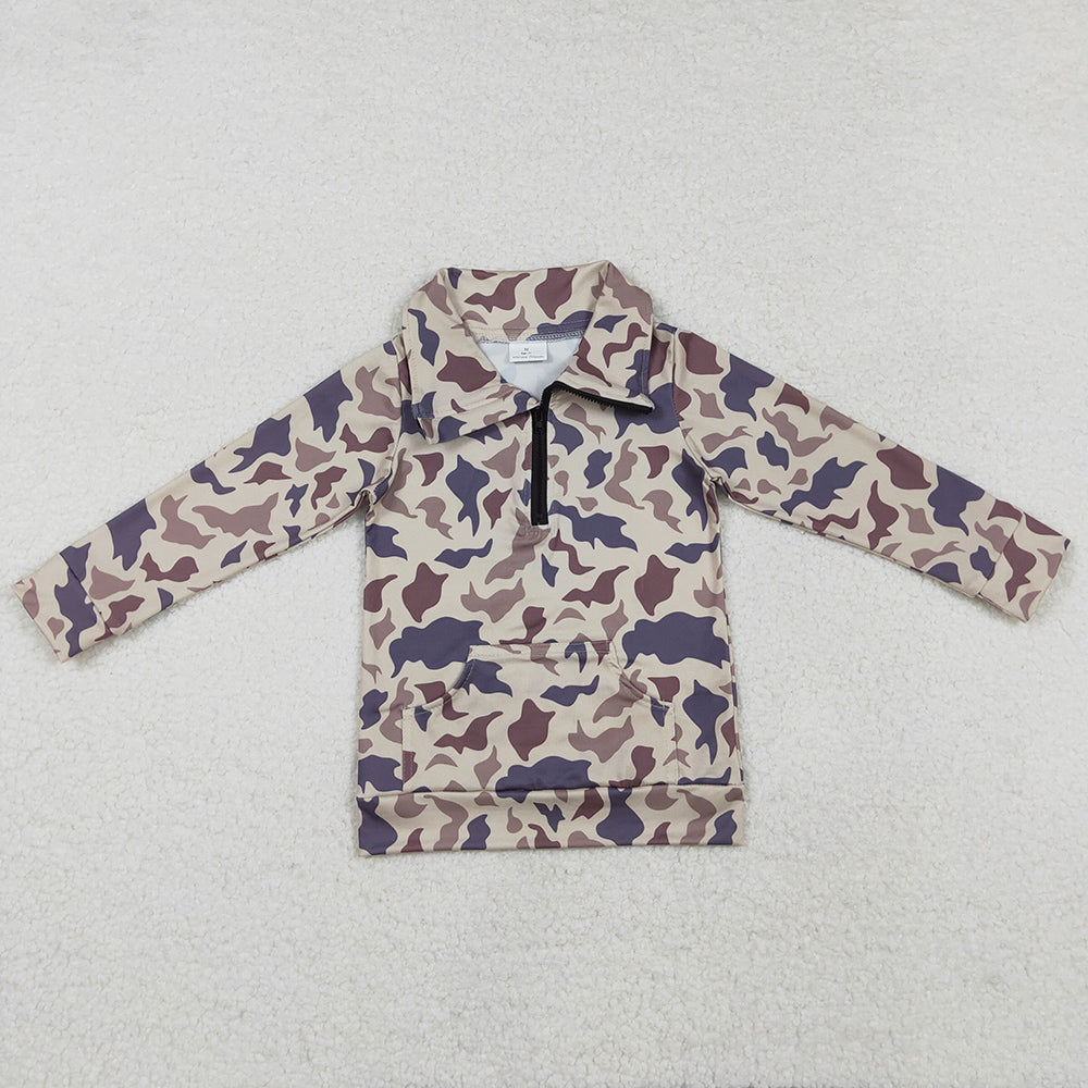 Baby Boys Clothes Tops Grey Khaki Camo Zip Pocket Pullovers Tops BT1037