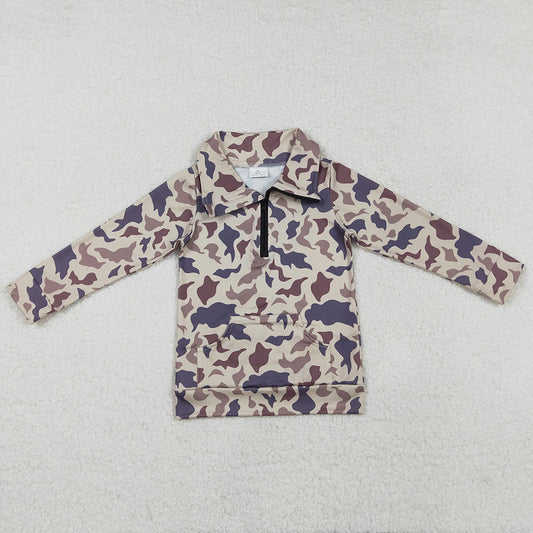 Baby Boys Clothes Tops Grey Khaki Camo Zip Pocket Pullovers Tops BT1037