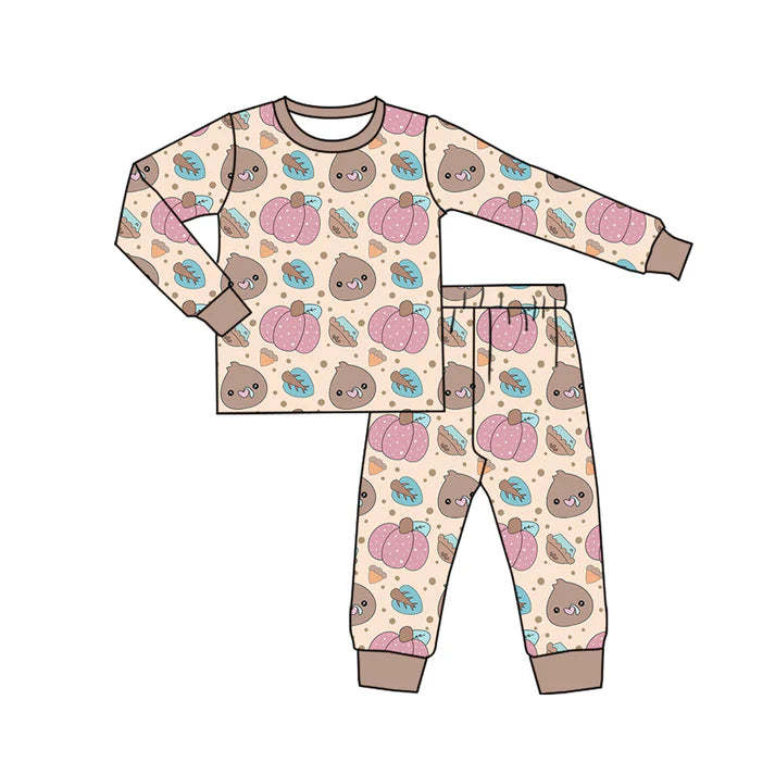 Preorder (moq 5)Baby Boys Long Sleeves Turkey Pumpkins Plaid Top Pants Pajamas Set 7.15