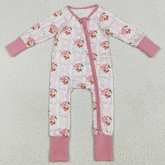 Baby Girls Rompers Christmas Pink Santa Plaid Zipper Rompers LR2224 6.19