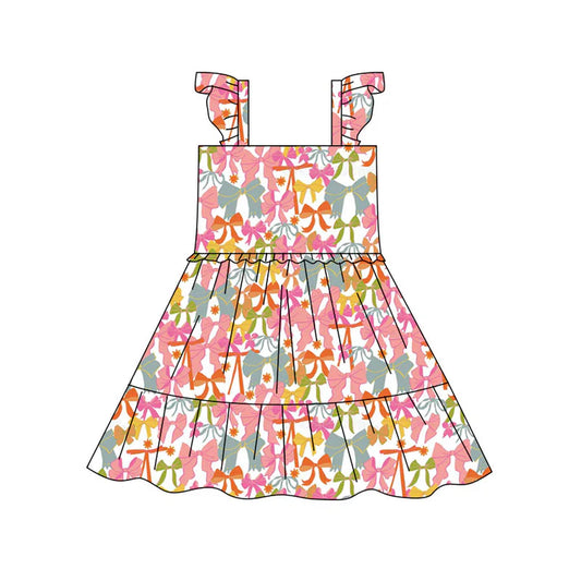 Preorder(moq 5) Baby Girls Colorful Flowers Bows Patchwork Knee Length Dresses 10.17