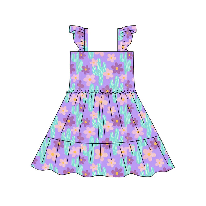 Preorder(moq 5) Baby Girls Flowers Cactus Patchwork Western Knee Length Dresses 10.17