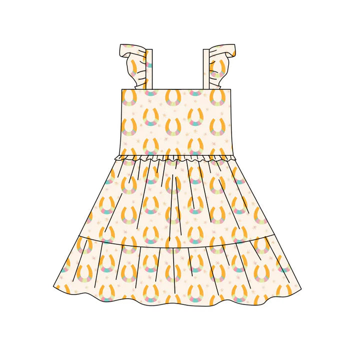 Preorder(moq 5) Baby Girls Horse Shoes Patchwork Western Knee Length Dresses 10.17