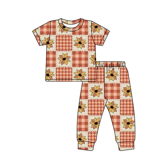 Preorder (moq 5)Baby Boys Short Sleeves Daisy Plaid Top Pant Pajamas Sets 6.10