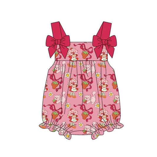 Preorder (moq 5)Baby Strawberry Girls Bows Flowers Strap Ruffle Rompers 11.19