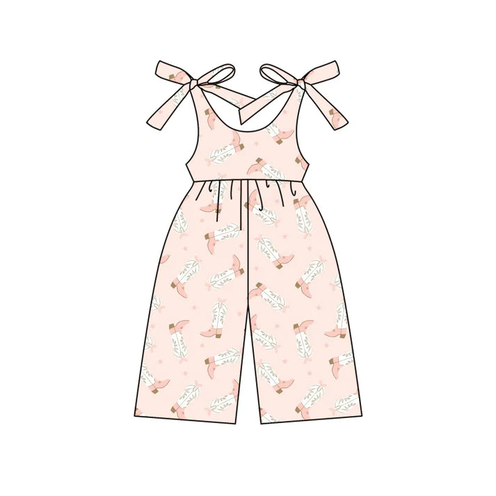 Preorder (moq 5)Baby Girls Pink Strap Boots Stars Jumpsuits 4.25