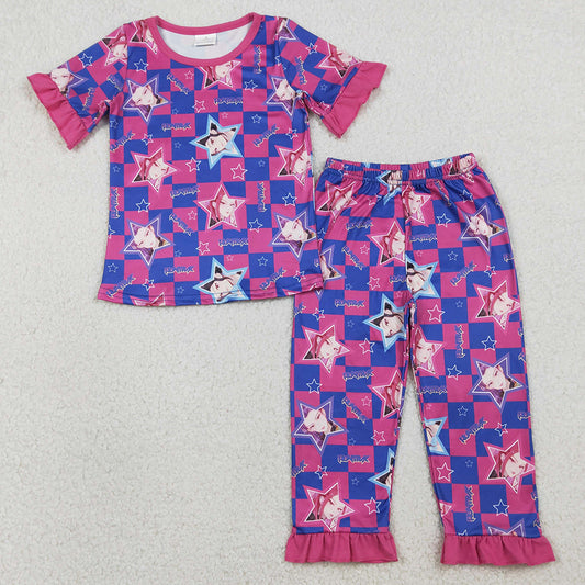 Baby Girls Pajamas Demon Hunter Stars Checked Top Ruffle Pants Pajamas Sets GSPO2230