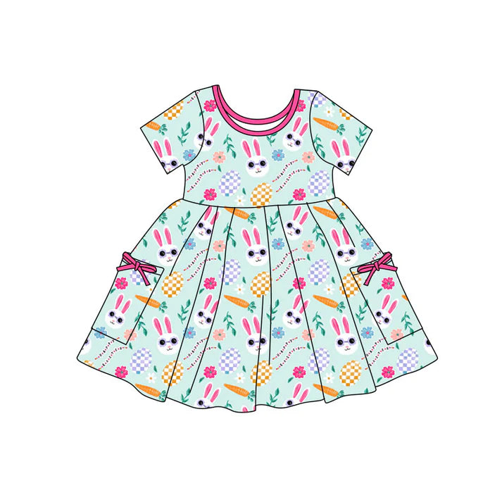 Preorder(moq 5) Baby Girls Rabbits Eggs Pocket Easter Knee Length Dresses 11.12