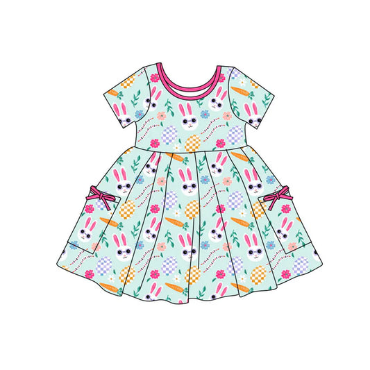 Preorder(moq 5) Baby Girls Rabbits Eggs Pocket Easter Knee Length Dresses 11.12