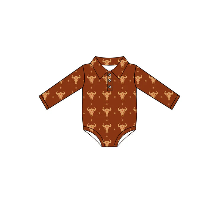 Preorder(moq 5)Baby Boys Bull Skull Stars Plaid Western Button Rompers 8.15