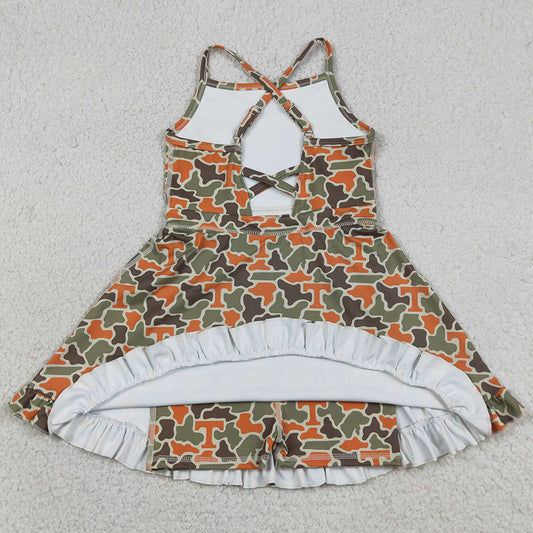 Baby Girls Dress Strap Camo T Team Yoga Active Shorts Ruffle Knee Length Dress GSD3590