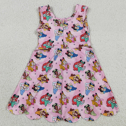Baby Girls Dress Sleeveless Cartoon Princess Yoga Knee Shorts Length Dresses GSD2491