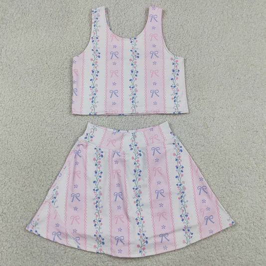 Baby Girls Clothes Sleeveless Bows Flowers Stripe Vest Skirt Short Yoga Active Clothes Sets GSD2216