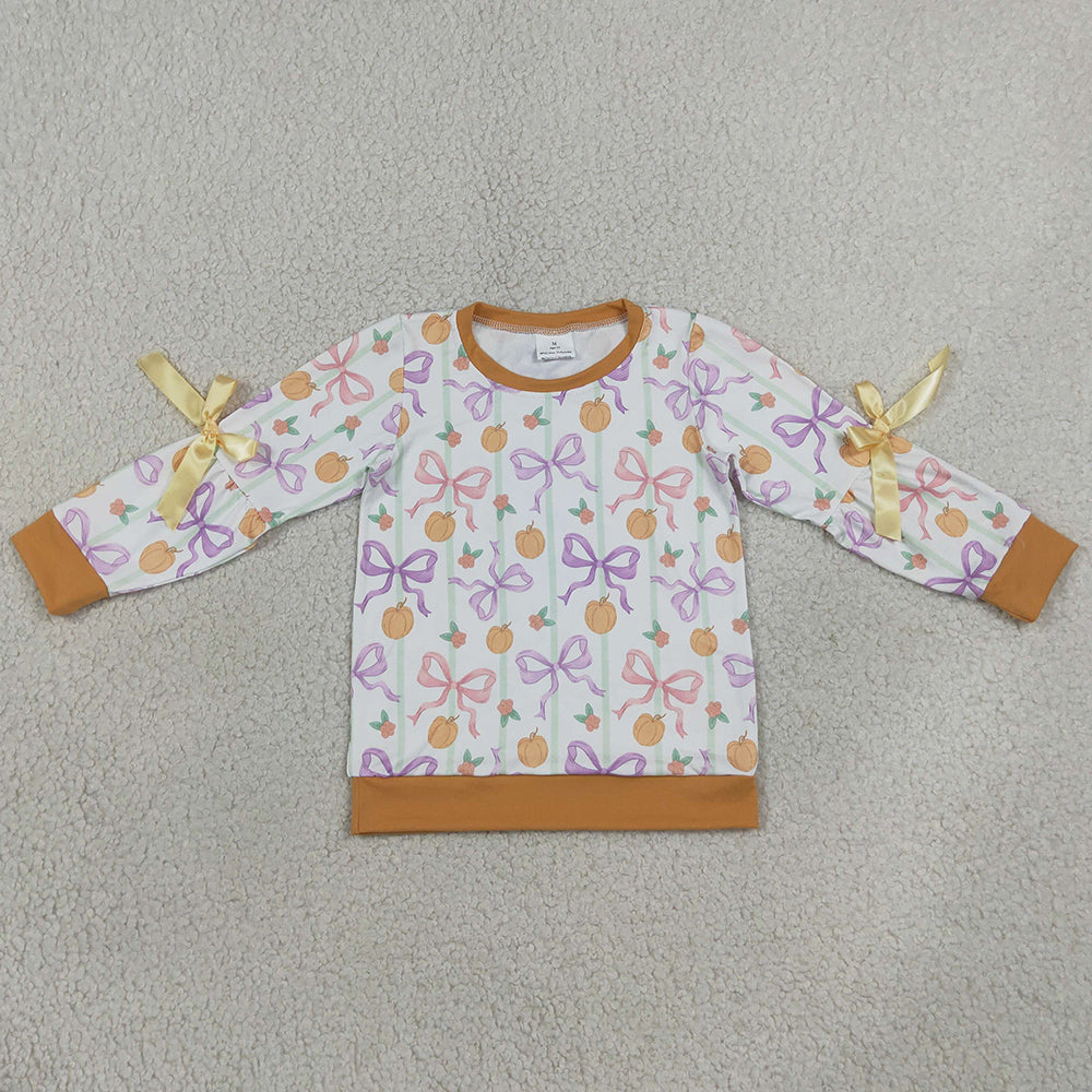Baby Girls Long Sleeve Colorful Stripe Bows Pumpkins Fall T-shirt Top GT1658