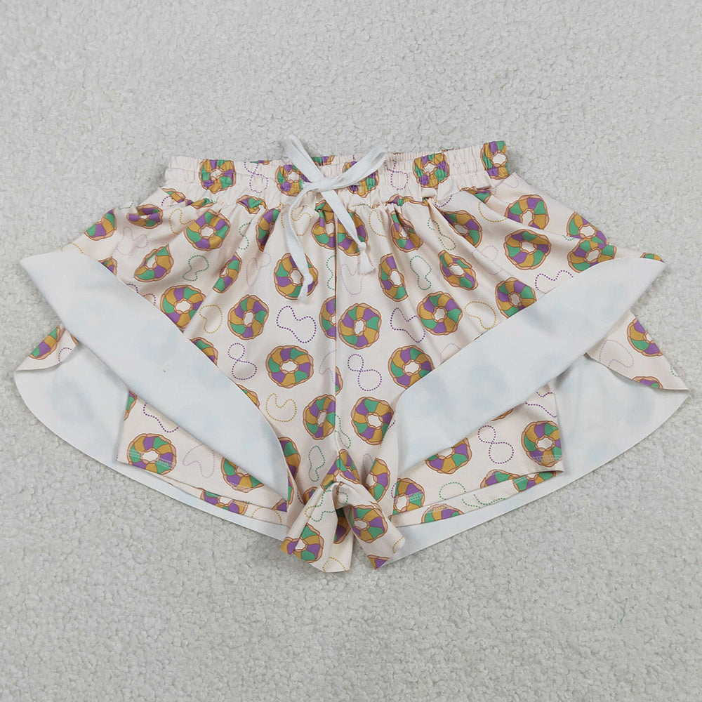 Adult Women Shorts Mardi Gras Donuts Necklaces Yoga Active Ruffle Shorts Bottoms SS0680 12.5
