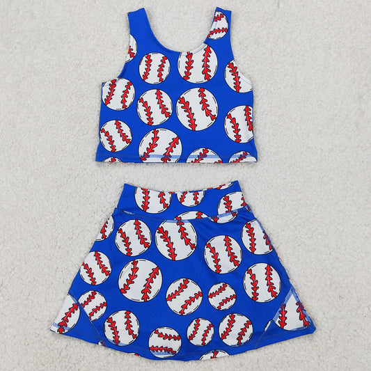 Baby Girls Clothes Blue Baseball Vest Top Yoga Sports Skorts Clothes Sets GSD2040