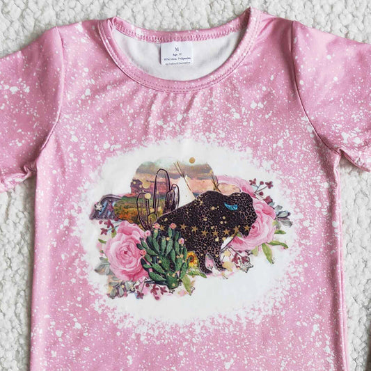 Girls Clothing Bell Bottom Outfits Flower Cow Printed Kids Clothes Girls Set E12-15 4.1