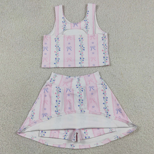 Baby Girls Clothes Sleeveless Bows Flowers Stripe Vest Skirt Short Yoga Active Clothes Sets GSD2216