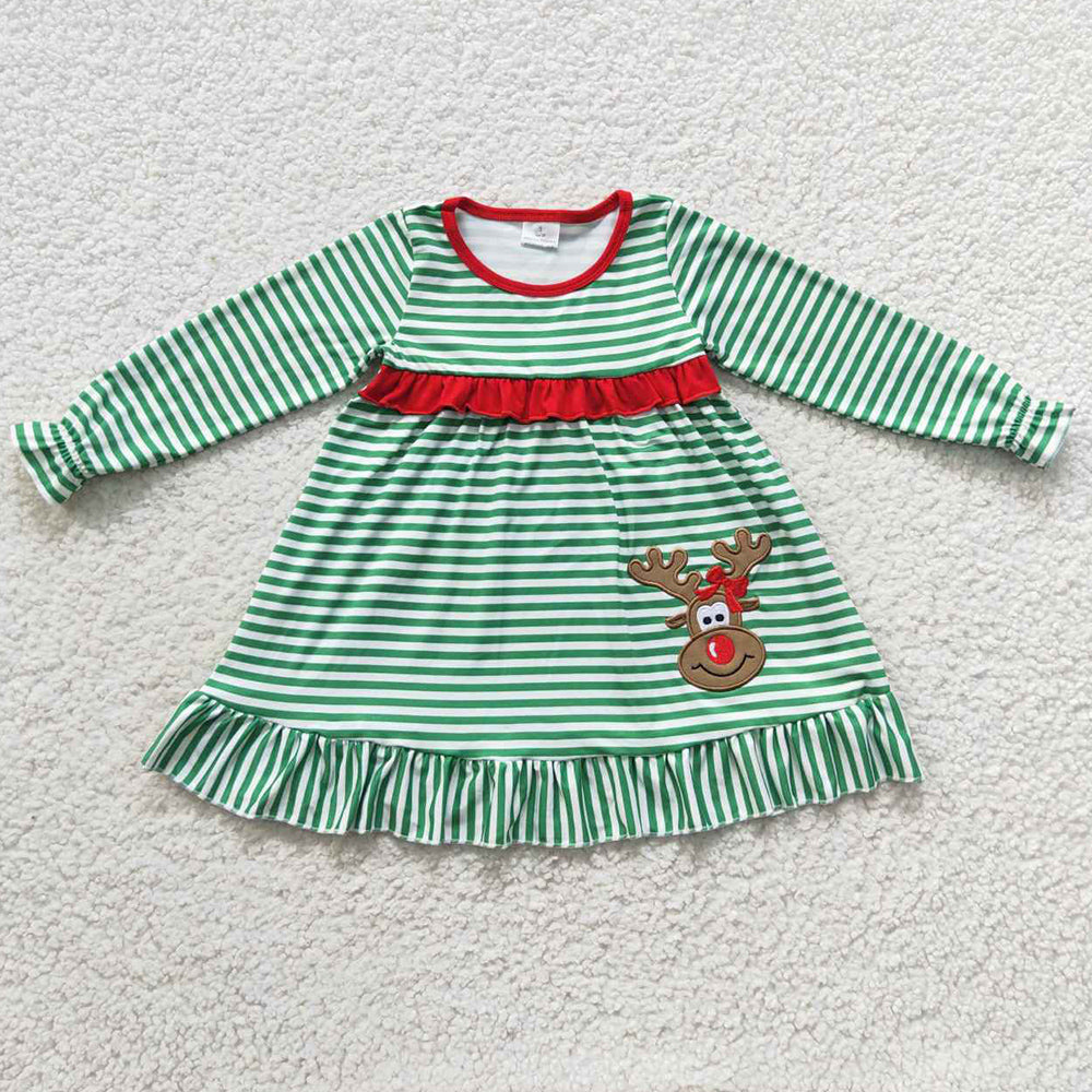 Christmas Boutique Baby Girls Dress Deer Embroidery Dresses GLD0207
