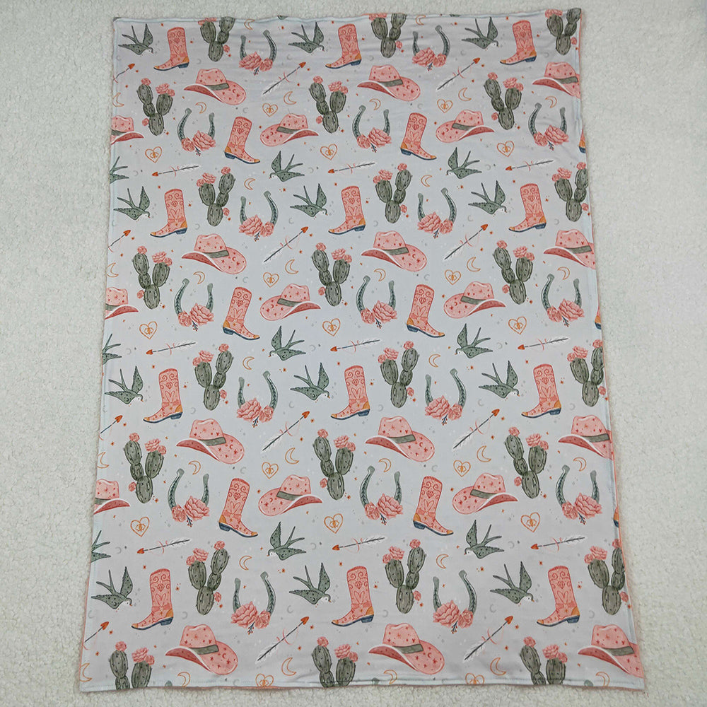 Baby Kids Children Blankets Western Boots Cactus Minky Blankets BL0177 10.14