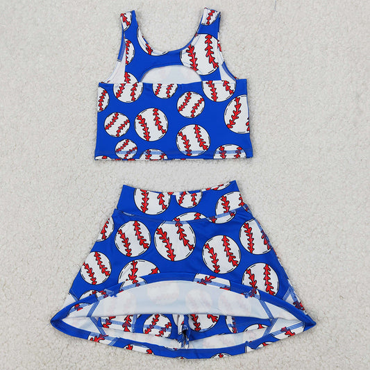 Baby Girls Clothes Blue Baseball Vest Top Yoga Sports Skorts Clothes Sets GSD2040