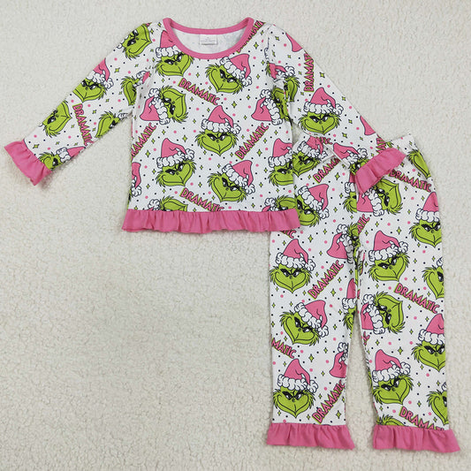 Baby Girls Pajamas Green Face Stars Plaid Top Pant Christmas Nightwar Set GLP2645 9.3